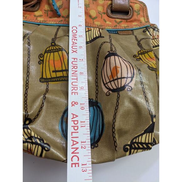 FOSSIL KEY-PER Bird Cage Coated Canvas Med/Lg Shoulder Tote Bag Handbag Purse - Picture 8 of 9